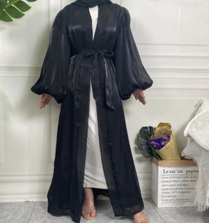 Shiny Silk Lace-Up Cardigan Robe Mimarta