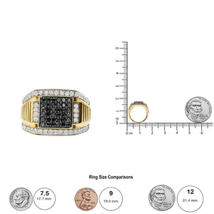 Men's 10K Yellow Gold 1 1/2 Cttw White and Black Treated Diamond Cluster Ring (Black / I-J Color, I2-I3 Clarity) Rieworkes