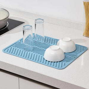 12x16" Silicone Dish Drying Mat Heat Resistant Drying Mat Coffee Machine MatElectric Oven MatAir Fryer MatRefrigerator Liner Sink Mat Non-slip Dish Drainer Mat (BLUE) Mimarta