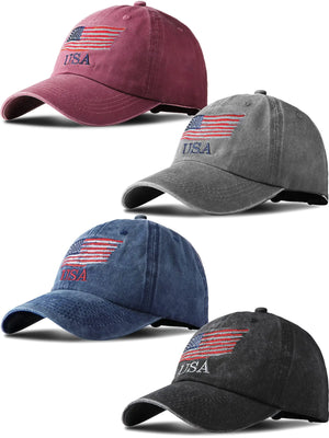 ROLVNHTV 4 Pieces USA Flag Hat American Patriotic Baseball Cap Tactical Hat for Men Adjustable Cotton Dad Hat Women Teens Mimarta