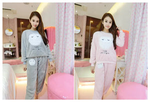 Women's Winter Fleece Pajama Set with Cute Hearts Mimarta