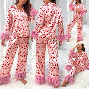 Women Loving Heart Printed Casual Suit Pajamas Rieworkes