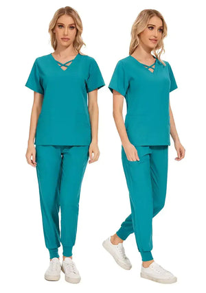 Stretch Women Slim Fit Scrubs Medical Uniforms Set Rieworkes