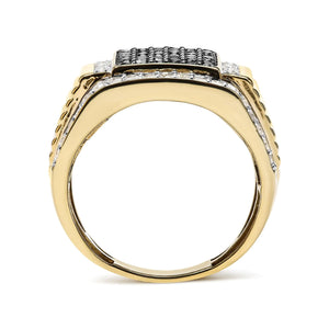 Men's 10K Yellow Gold 1 1/2 Cttw White and Black Treated Diamond Cluster Ring (Black / I-J Color, I2-I3 Clarity) Rieworkes