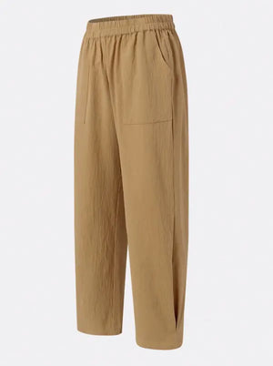 Pocket Elastic Waist Cotton Linen Casual Wide-leg Trousers Mimarta