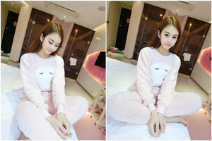 Women's Winter Fleece Pajama Set with Cute Hearts Mimarta
