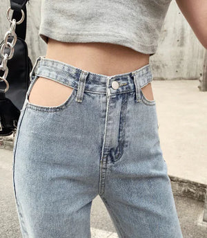 Women’s High Waist Loose Fit Blue Denim Trousers Mimarta