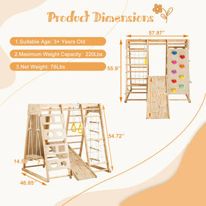 Toddler Indoor Wooden Gym 8-in-1 Indoor Playground Climbing Playset Rieworkes