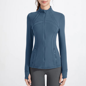 Stand Collar Sports Running Workout Long Sleeve Zipper Jacket for Women Rieworkes