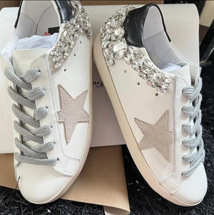 Star Old White Shoes with Diamonds Rieworkes