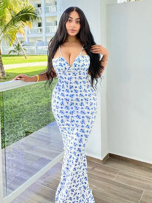 Hugcitar Women Elegant Floral Long Dress Rieworkes