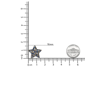 Black Rhodium Plated 18K White Gold 1.00 Cttw Diamond and Round Blue Sapphire Gemstone Micro-Pave Star Stud Earrings (Brown and G-H Color, SI1-SI2 Clarity) Rieworkes