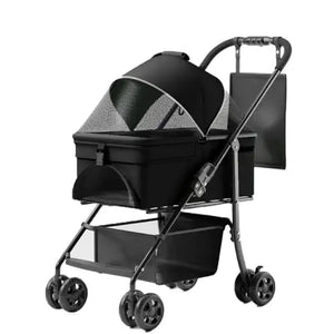 2 In 1 Folding Dog Stroller, Pet Folding Stroller, 4 Wheels Dog Cat Puppy Stroller W Removable Travel Carrier For Small Medium Pet, Waterproof Pad, Car Seat, Sun Shade, Xmas Christmas Gift Rieworkes