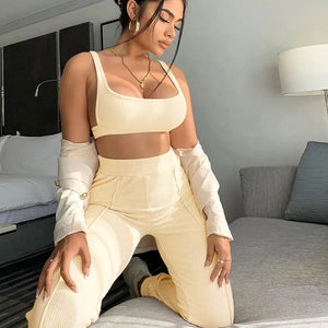 Women's Ribbed Yoga Workout Set for Autumn/Winter Mimarta