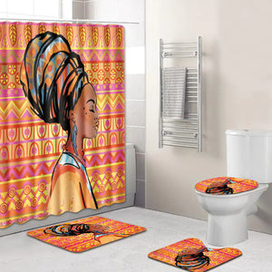 African Woman Bath Mat and Shower Curtain Set Mimarta
