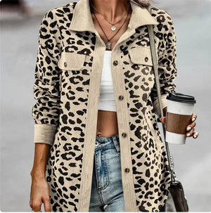 Chic Leopard Print Long Sleeve Jacket for Women Rieworkes