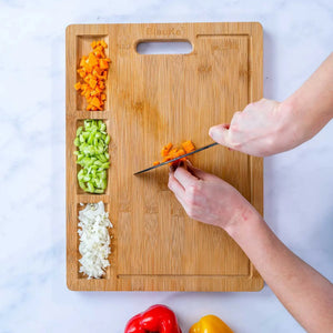 Extra Large Bamboo Cutting Board - 17x12.5 inch Wood Cutting Board for Meat, Cheese, Veggies - Wood Serving Tray with Juice Groove and 3 Compartments Rieworkes