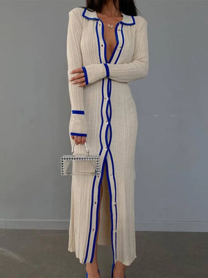Stripe Lapel Dress Rieworkes