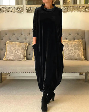 New Women's Long Sleeve Solid Color Round Neck Dress Mimarta