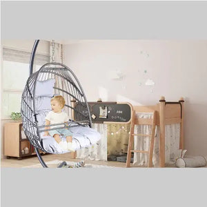 Swing Egg Chair With Stand Indoor And Outdoor Rattan Patio Basket Sling Chair With C-bracket, Patio Wicker Folding Sling Chair Rieworkes