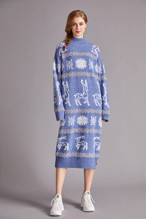 Christmas Reindeer Velvet Sweater Dress for Women Mimarta