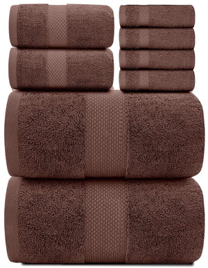 Luxury Brown Bath Towel 8 Piece Set Combed Cotton Hotel Quality Brown Towels Set Rieworkes