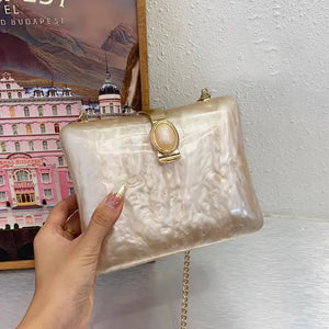 Luxury Pearl White Acrylic Evening Bag for Women Mimarta