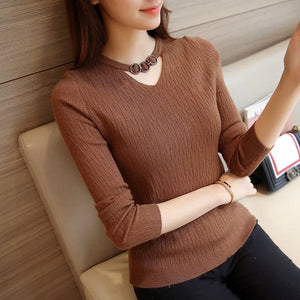 2020 Fall/Winter V-Neck Fitted Long Sleeve Sweater Mimarta