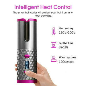 Hair Curler LCD Cordless Auto Rotating Waver Curling Iron Ceramic Wireless USA Rieworkes