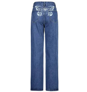 Women's High-Waisted Jeans with Butterfly Print – Trendy and Elegant Denim Rieworkes