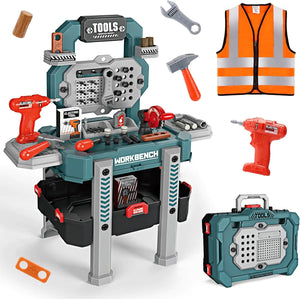 Jovow Kids Tool Bench with Realistic Tools and Electric Drill Suitable for 3-5 Year Olds to Build Their Own Toy Workbench 79 Pcs Realistic Toy Tools with Clothes 32 x 26.6 x 14.4 in-Green Mimarta