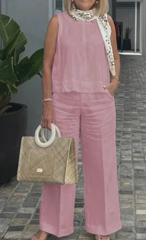 Femke Elegant Summer Set: Sleeveless Top & Wide Leg Pants Mimarta