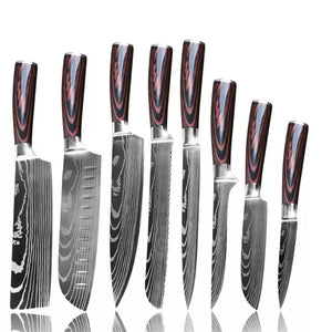 Epicurean Cook Majesty Series 8-Piece Premium Japanese Kitchen Knife Set - Ultra Sharp Laser Damascus Pattern - Professional Chef Hibachi Knives - Juego de Cuchillos para Cocina Profesional Rieworkes