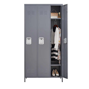 3 Employee Metal Lockers With 72 Inch High Locks, Home Gym Office, School Garage Lockers, Gray Rieworkes