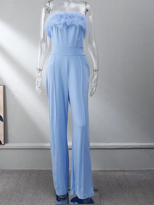 Women Sequined Feather-paneled Jumpsuit Rieworkes