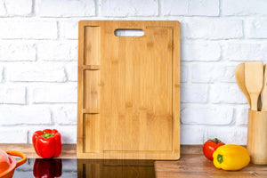 Extra Large Bamboo Cutting Board - 17x12.5 inch Wood Cutting Board for Meat, Cheese, Veggies - Wood Serving Tray with Juice Groove and 3 Compartments Rieworkes