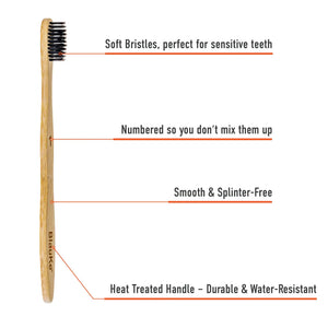 Bamboo Toothbrush Set 4-Pack - Bamboo Toothbrushes with Soft Bristles for Adults - Eco-Friendly, Biodegradable, Natural Wooden Toothbrushes Rieworkes