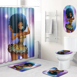 African Woman Bathroom Set with Shower Curtain and Mats Mimarta