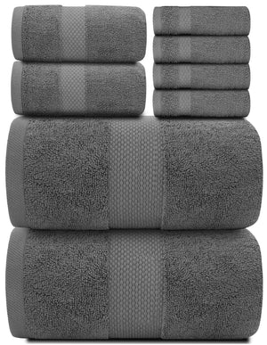 Luxury Dark Gray Bath Towel Set 8 Pcs Combed Cotton 700GSM Hotel Quality Rieworkes