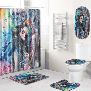 African Woman Bathroom Set with Shower Curtain and Mats Mimarta