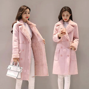 Women's Long Lambswool Coat - Korean Winter Style Rieworkes