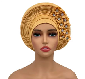 Stunning Floral Auto Gele Headwraps - 2024 New African Turban for Elegant Weddings & Parties Rieworkes