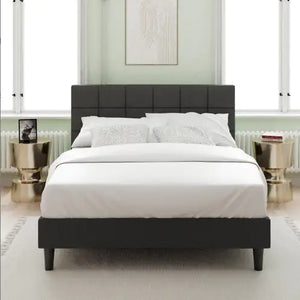 Upholstered Platform Bed Square Stitch - King Rieworkes
