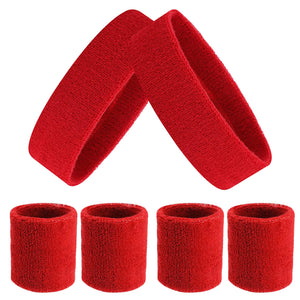 ASTER 6Pieces Red Sweatband Set Sports Headband Wristband Set Including 2Pcs Sports Headband and 4Pcs Sweat Wristband Moisture Wicking Absorbing Red Sweat Band for Men and Women Rieworkes