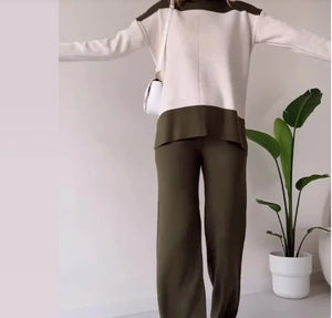 European And American Fashion Color Matching Top Loose All-match Wide Leg Pants Suit Women Rieworkes