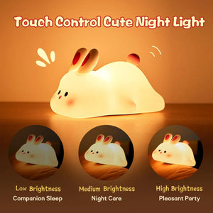 Cute LED Night Light Touch Sensor Cartoon Kid's Nightlights Big Face Rabbit Silicone Night Light Christmas Gift Bedside Lamp Home Decor Rieworkes
