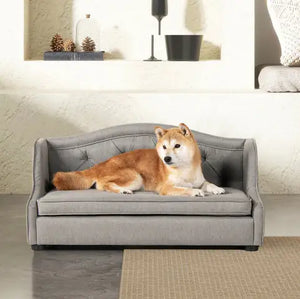 Robin 35 Tufted Wingback Pet Sofa Bed, Medium, Uptown Gray Stain Resistant High Performance Polyester Mimarta