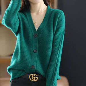 Korean Commute Solid Color V-Neck Cardigan Sweaters for Women Rieworkes