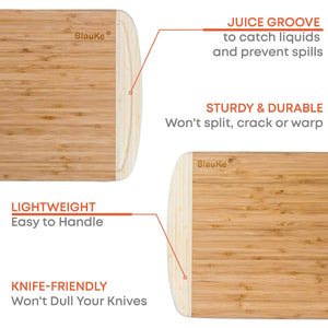 Large Wood Cutting Board for Kitchen 14x11 inch - Bamboo Chopping Board with Juice Groove - Wooden Serving Tray Rieworkes