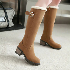 Buckle Embellished Mid-Heel Winter Long Boots Mimarta